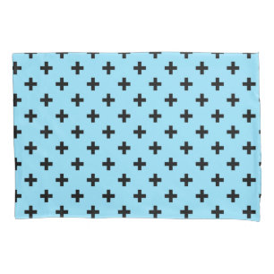 Schwarze Polka kreuzt in Babyblau Kissenbezug