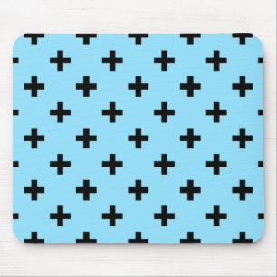 Schwarze Polka kreuzt in Babyblau Mousepad