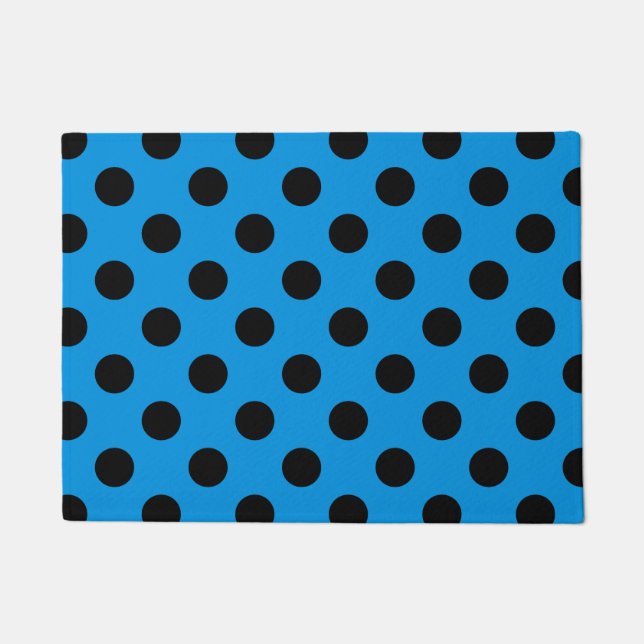 Schwarze Polka Punkte am Himmel blau Fußmatte (Vorderseite)