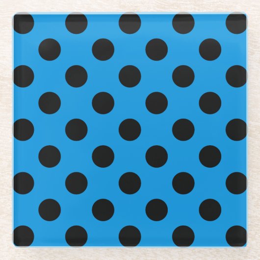 Schwarze Polka Punkte am Himmel blau Glasuntersetzer (Vorderseite)
