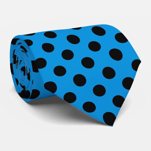 Schwarze Polka Punkte am Himmel blau Krawatte (Gerollt)