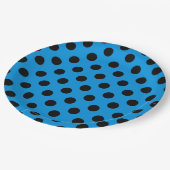 Schwarze Polka Punkte am Himmel blau Pappteller (Schrägansicht)