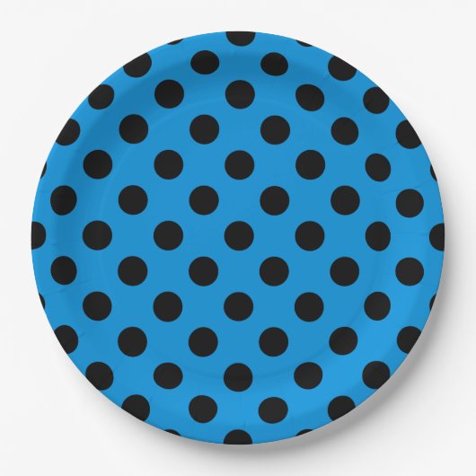 Schwarze Polka Punkte am Himmel blau Pappteller (Vorderseite)