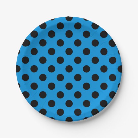 Schwarze Polka Punkte am Himmel blau Pappteller (Vorderseite)