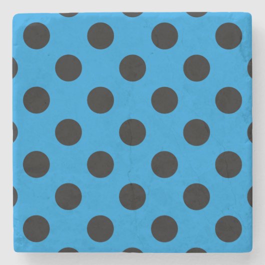 Schwarze Polka Punkte am Himmel blau Steinuntersetzer (Vorderseite)