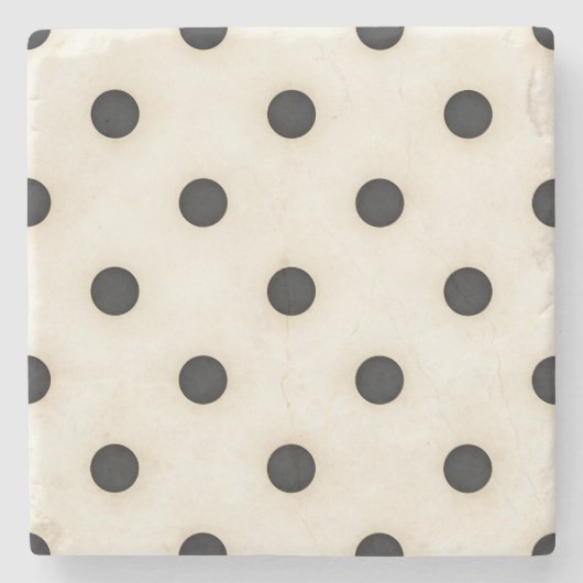 Schwarze Polka Punkte auf antiken Weiß erschüttert Steinuntersetzer (Vorderseite)