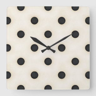 Schwarze Polka-Punkte auf Antiqu-weißem abgenutzte Quadratische Wanduhr