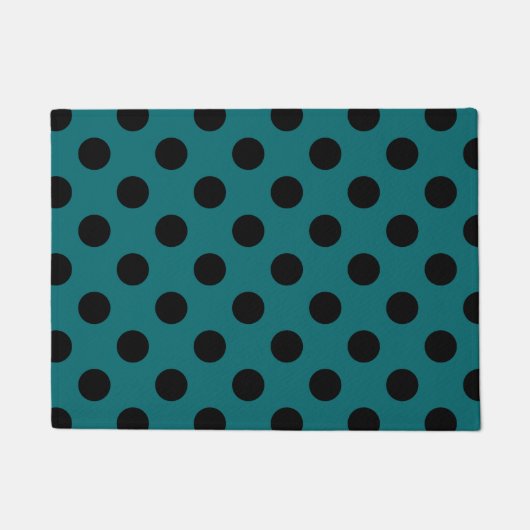Schwarze Polka Punkte auf aquamarin Fußmatte (Vorderseite)