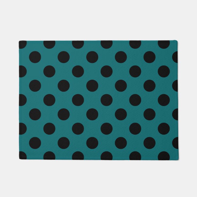 Schwarze Polka Punkte auf aquamarin Fußmatte (Vorderseite)