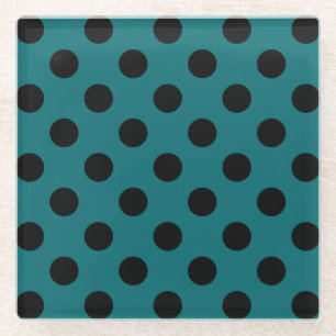 Schwarze Polka Punkte auf aquamarin Glasuntersetzer