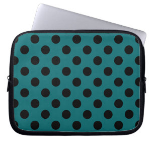 Schwarze Polka Punkte auf aquamarin Laptopschutzhülle