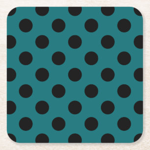 Schwarze Polka Punkte auf aquamarin Rechteckiger Pappuntersetzer