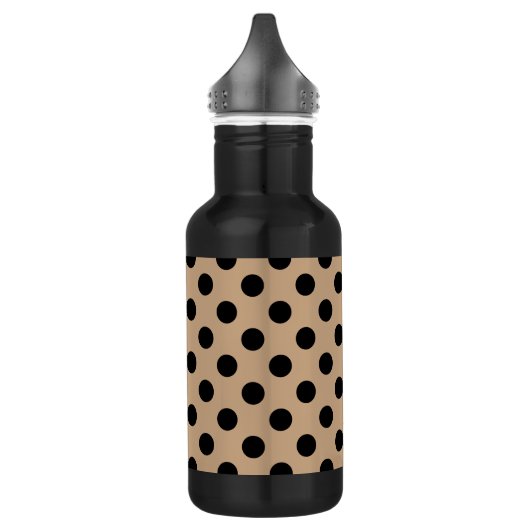 Schwarze Polka-Punkte auf Beige Edelstahlflasche (Links)
