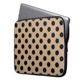 Schwarze Polka-Punkte auf Beige Laptopschutzhülle (Vorderseite Links)