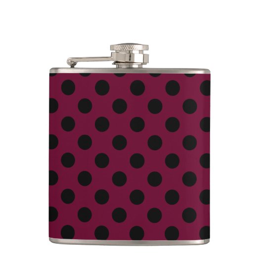 Schwarze Polka-Punkte auf Bordeaux Flachmann (Vorderseite)