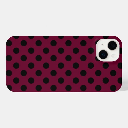 Schwarze Polka-Punkte auf Bordeaux iPhone Hülle (Rückseite (Horizontal))