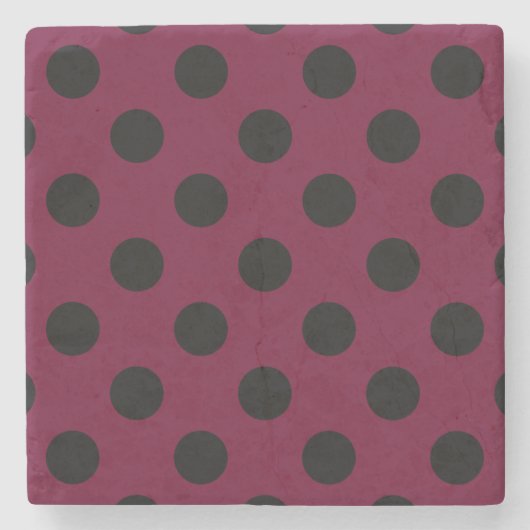 Schwarze Polka-Punkte auf Bordeaux Steinuntersetzer (Vorderseite)
