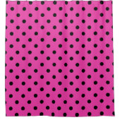 Schwarze Polka Punkte auf Diva Pink Duschvorhang (Vorderseite)
