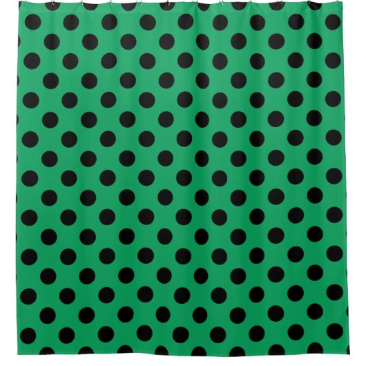 Schwarze Polka Punkte auf frisch grünem Duschvorhang (Vorderseite)