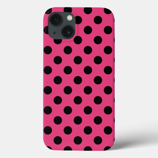 Schwarze Polka Punkte auf Fuchsia Case-Mate iPhone Hülle (Rückseite)