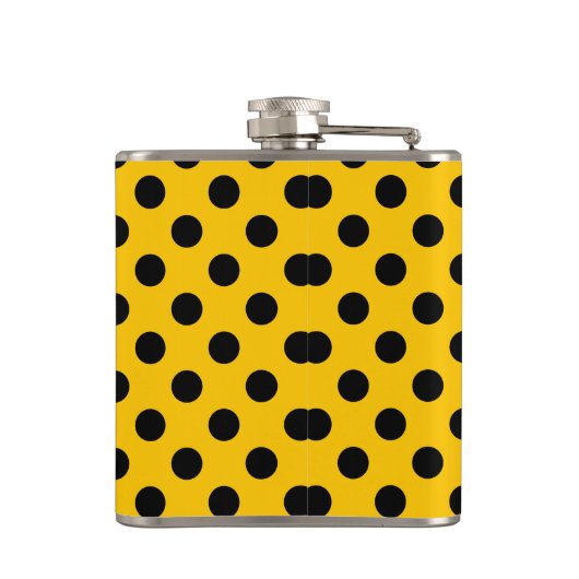 Schwarze Polka-Punkte auf Gelb Flachmann (Rückseite)