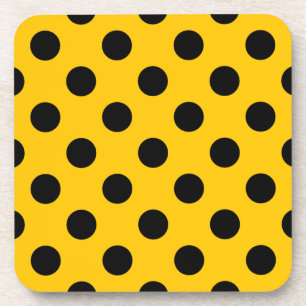Schwarze Polka-Punkte auf Gelb Getränkeuntersetzer