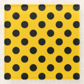 Schwarze Polka-Punkte auf Gelb Glasuntersetzer (Vorderseite)