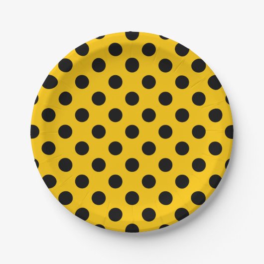 Schwarze Polka-Punkte auf Gelb Pappteller (Vorderseite)
