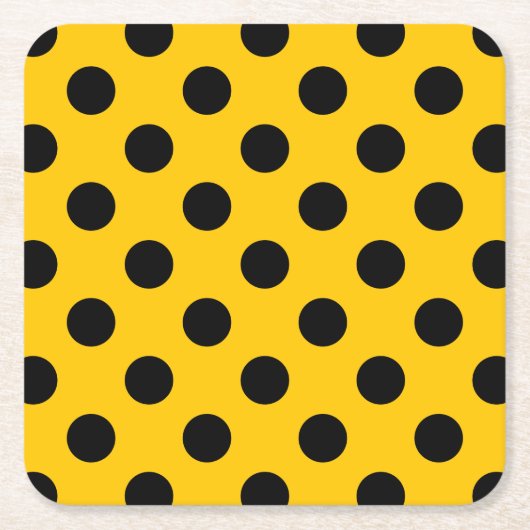 Schwarze Polka-Punkte auf Gelb Rechteckiger Pappuntersetzer (Vorderseite)