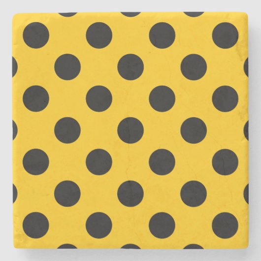 Schwarze Polka-Punkte auf Gelb Steinuntersetzer (Vorderseite)