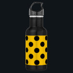 Schwarze Polka-Punkte auf Gelb Trinkflasche<br><div class="desc">Schwarze Polka-Punkte auf Gelb</div>