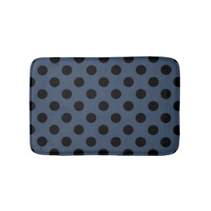 Schwarze Polka-Punkte auf grau-blau Badematte