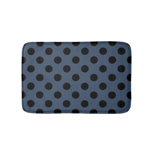 Schwarze Polka-Punkte auf grau-blau Badematte (Vorderseite)