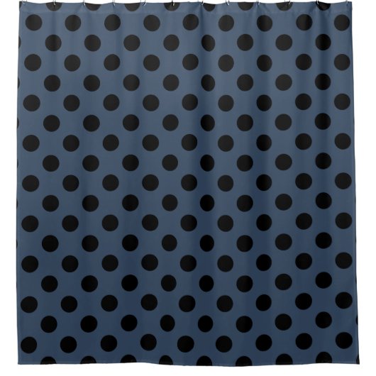 Schwarze Polka-Punkte auf grau-blau Duschvorhang (Vorderseite)