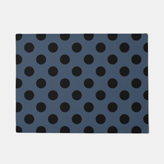 Schwarze Polka-Punkte auf grau-blau Fußmatte (Vorderseite)