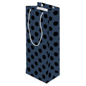 Schwarze Polka-Punkte auf grau-blau Geschenktüte Für Weinflaschen (Rückseite Schrägansicht)