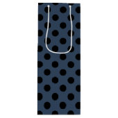 Schwarze Polka-Punkte auf grau-blau Geschenktüte Für Weinflaschen (Vorderseite)