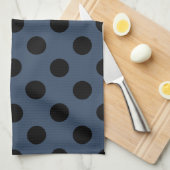 Schwarze Polka-Punkte auf grau-blau Geschirrtuch (Viertel Falte)