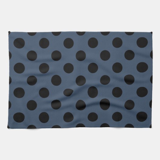 Schwarze Polka-Punkte auf grau-blau Geschirrtuch (Horizontal)
