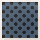 Schwarze Polka-Punkte auf grau-blau Glasuntersetzer (Vorderseite)