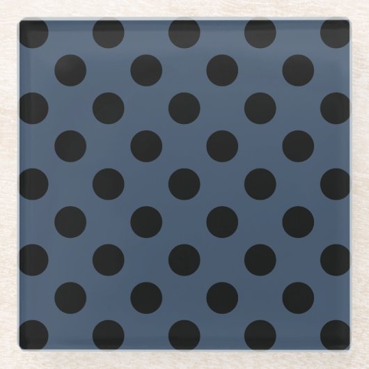 Schwarze Polka-Punkte auf grau-blau Glasuntersetzer (Vorderseite)