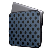 Schwarze Polka-Punkte auf grau-blau Laptopschutzhülle (Vorderseite Links)