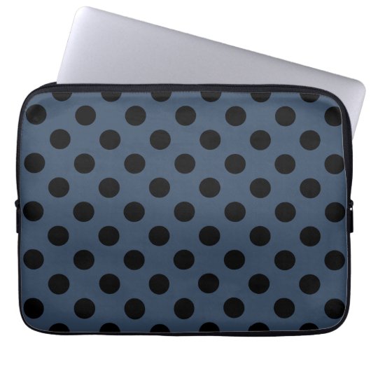 Schwarze Polka-Punkte auf grau-blau Laptopschutzhülle (Vorderseite)