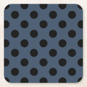Schwarze Polka-Punkte auf grau-blau Rechteckiger Pappuntersetzer (Vorderseite)