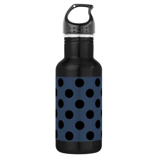 Schwarze Polka-Punkte auf grau-blau Trinkflasche (Vorderseite)