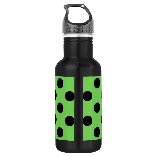 Schwarze Polka-Punkte auf Kalkgrün Edelstahlflasche (Rückseite)