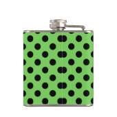 Schwarze Polka-Punkte auf Kalkgrün Flachmann (Rückseite)