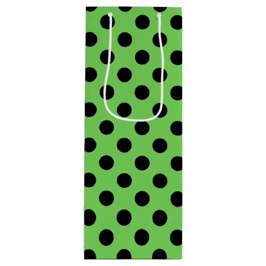 Schwarze Polka-Punkte auf Kalkgrün Geschenktüte Für Weinflaschen (Vorderseite)