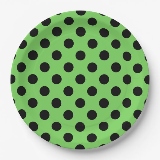 Schwarze Polka-Punkte auf Kalkgrün Pappteller (Vorderseite)