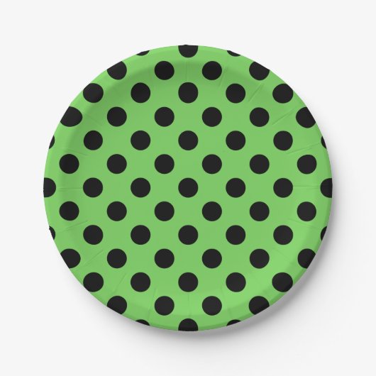 Schwarze Polka-Punkte auf Kalkgrün Pappteller (Vorderseite)